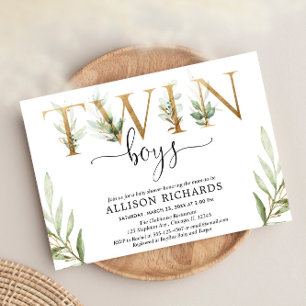 Invitation Jumeaux verdure baby shower moderne