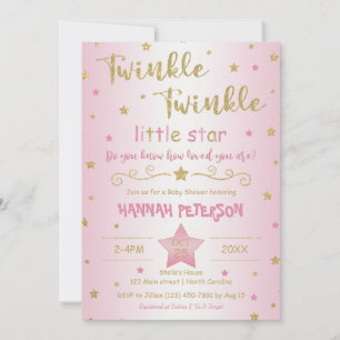 Invitation Jumelé rose vif Twinkle Little Star Baby shower