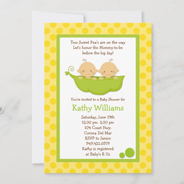 Invitation jumelle de baby shower (Devant)