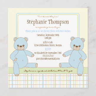 Invitation jumelle de baby shower de nounours de