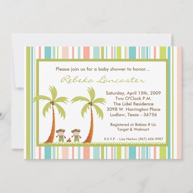 invitation jumelle de baby shower de singe de 5x7 (Devant)