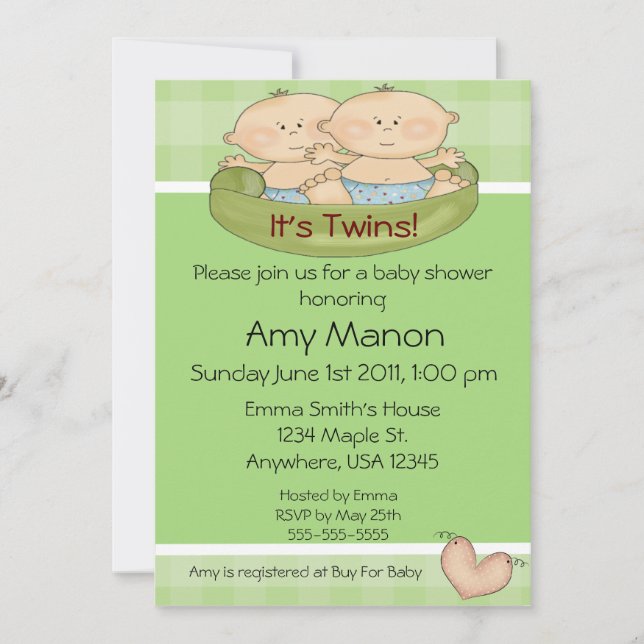 Invitation Jumelle le baby shower (Devant)