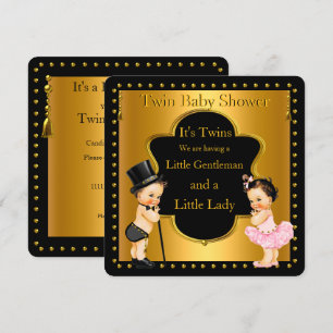 Invitation Jumelles Baby Shower Garçon et Fille Lt Brunette