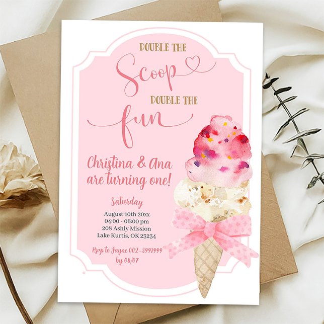 Invitation Jumelles de glace Double The Scoop Anniversaire (Créateur téléchargé)