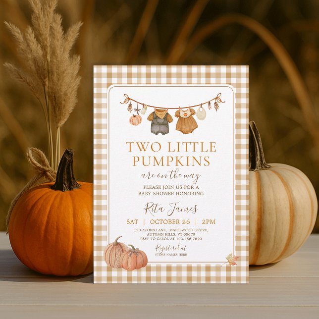 Invitation Jumelles Deux Petits Citrouilles Boho Automne Baby (Créateur téléchargé)