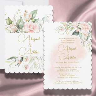 Invitation Jumelles Fille Juive Nommage Bébé Aquarelle Floral