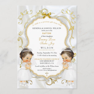 Invitation Jumelles filles baptême christening or