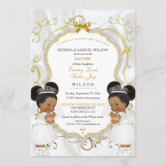 Invitation Jumelles Filles Baptême Christening Puffs Ethnique