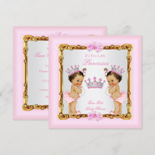 Invitation Jumelles Filles Princesse Baby Shower Or Rose Brun