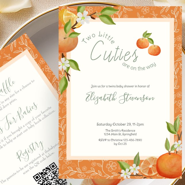 Invitation Jumelles Mignonnes Bébé à Deux Faces Fête Prénatal (Créateur téléchargé)