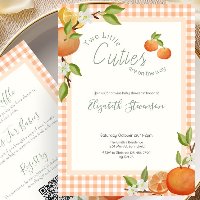 Invitation Jumelles Mignonnes Bébé Fête Prénatale Double Face (Créateur téléchargé)