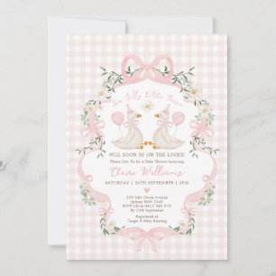 Invitation Jumelles Oies Silly Rose Ruban Fille Baby Shower