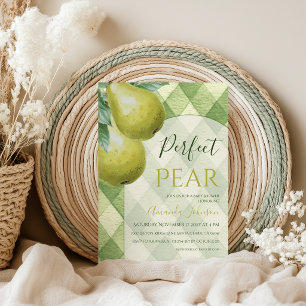 Invitation Jumelles Perfect Pear Vert Gingham Baptême de Bébé