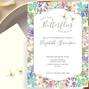Invitation Jumelles Petits Papillons Floral Baby Shower