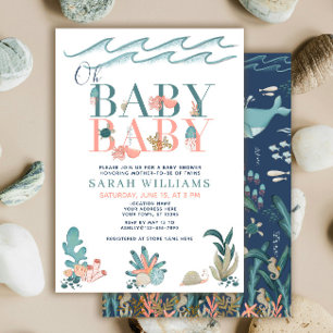 Invitation Jumelles sous l'eau aquarelle Oh Bébé Baby Shower