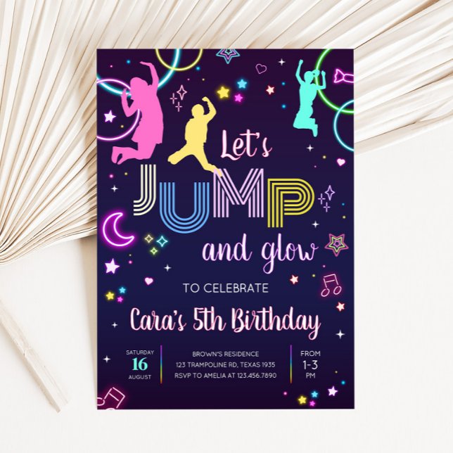 Invitation Jump and Glow Birthday Party (Let's Jump and Glow Birthday Party Invitation )