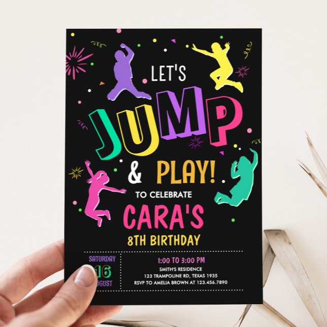 Invitation Jump and Play Girl Birthday Party (Let's Jump and Play Birthday Party Invitation)