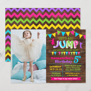 Invitation Jump anniversaire trampoline bondir maison rose fê