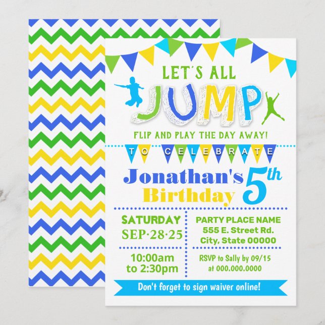 Invitation Jump anniversaire trampoline bonjour maison (Devant / Derrière)