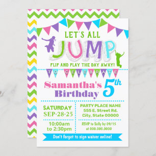 Invitation Jump anniversaire trampoline bonjour maison rose f