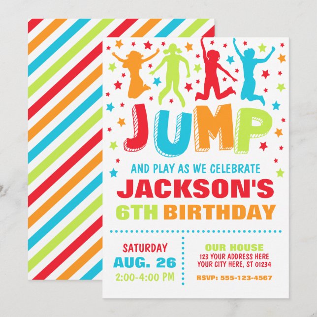 Invitation Jump Anniversaire, Trampoline Bounce Ho (Devant / Derrière)