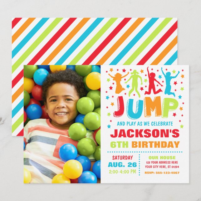 Invitation Jump Anniversaire, Trampoline Bounce Ho (Devant / Derrière)