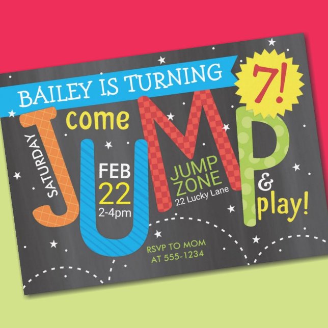 Invitation Jump Birthday Party - Bright on Chalkboard (Créateur téléchargé)