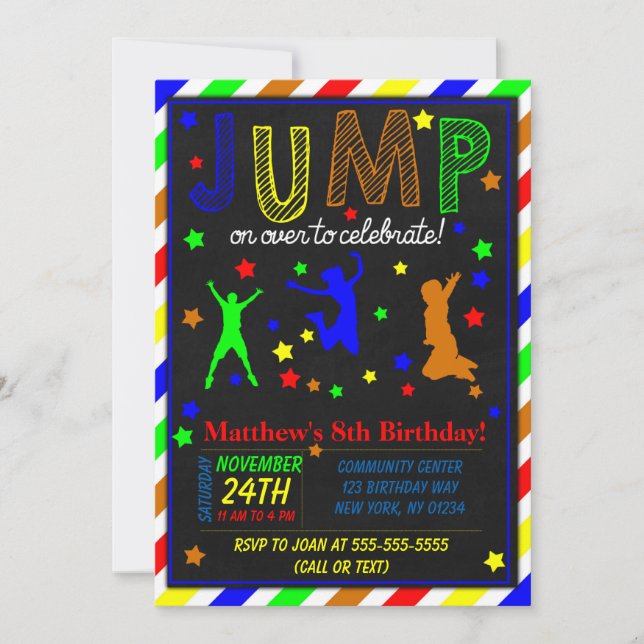 Invitation Jump Birthday Party pour un garçon (Devant)