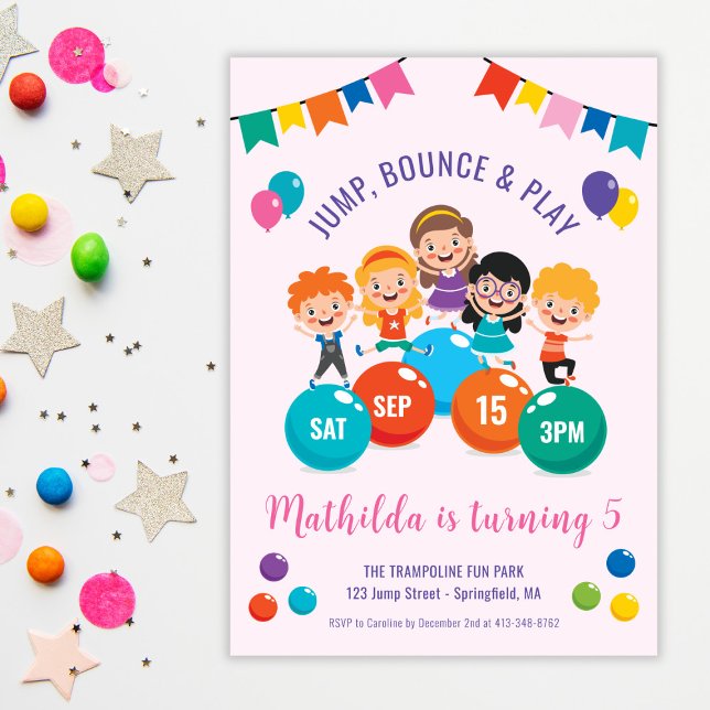 Invitation Jump Bounce Jouer à l'intérieur de l'aire de jeu A (Jump Bounce Play Indoor Playground Birthday Party Invitation)