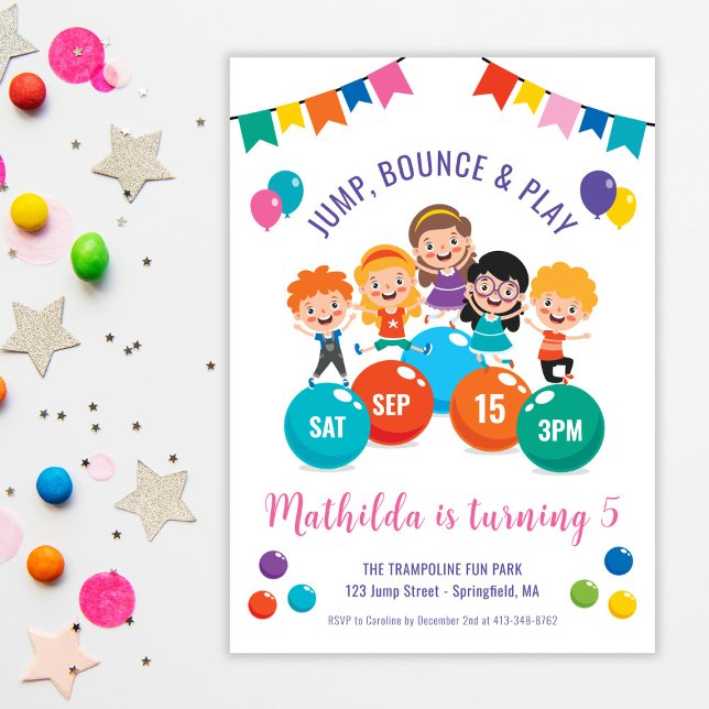 Invitation Jump Bounce Jouer à l'intérieur de l'aire de jeu f (Jump Bounce Play Indoor Playground Party Birthday Invitation)