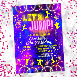 Invitation Jump Bounce Neon Pink Trampoline Anniversaire