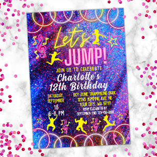 Invitation Jump Bounce Neon Trampoline Park Anniversaire