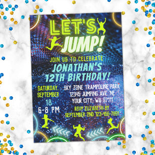 Invitation Jump Bounce Neon Trampoline Park Anniversaire