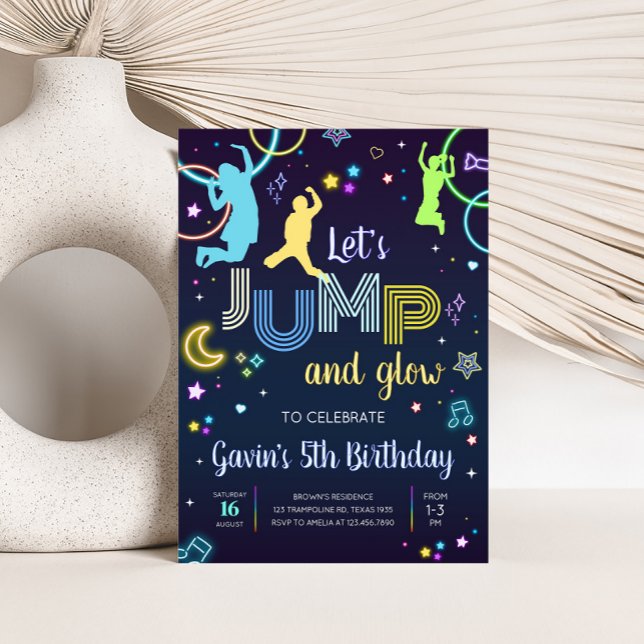 Invitation Jump et Glow Trampoline fête d'anniversaire (Let's Jump and Glow Birthday Party Invitation)
