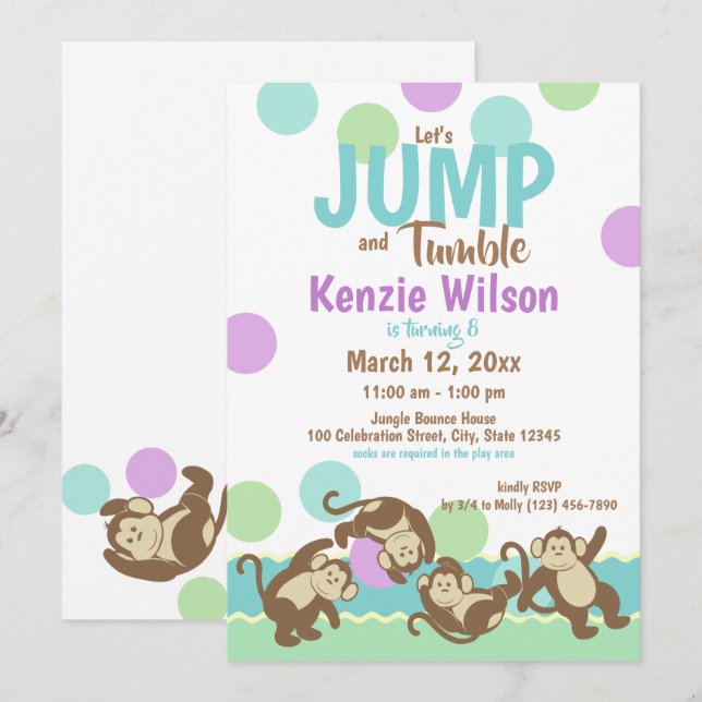 Invitation Jump et Tumble Monkey fête d'anniversaire (Devant / Derrière)