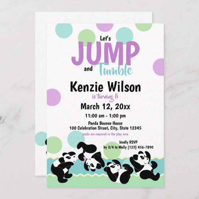 Invitation Jump et Tumble Pandas fête d'anniversaire (Devant / Derrière)