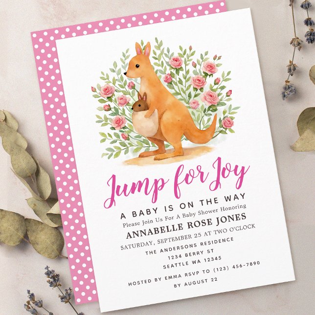Invitation Jump For Joy Cute Kangaroo Girl Baby Shower (Créateur téléchargé)