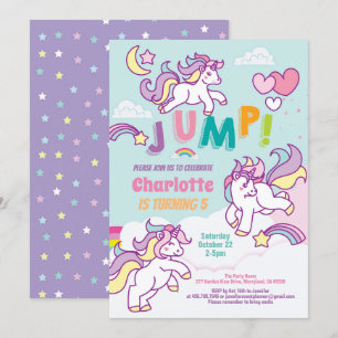 Invitation Jump party unicorne fille anniversaire pastel coul