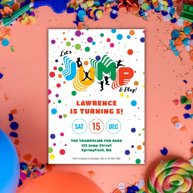 Invitation Jump Play Trampoline Park Party Anniversaire de en (Jump Play Trampoline Park Party Kids Birthday Invitation)