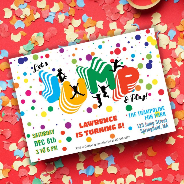 Invitation Jump Play Trampoline Park Party Anniversaire de en (Jump Play Trampoline Park Party Kids Birthday Invitation)