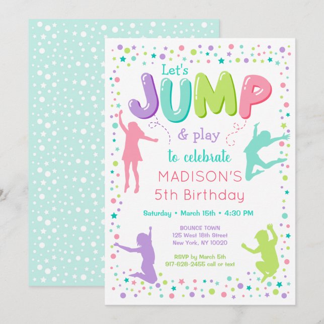 Invitation Jump Trampoline Bounce Party (Devant / Derrière)