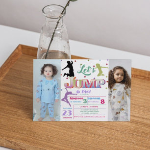 Invitation Jump Trampoline Colorée Double fête d'anniversaire