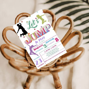 Invitation Jump Trampoline Colorée Double fête d'anniversaire