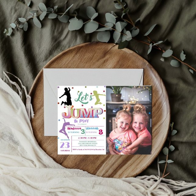 Invitation Jump Trampoline Colorée Double fête d'anniversaire (Créateur téléchargé)