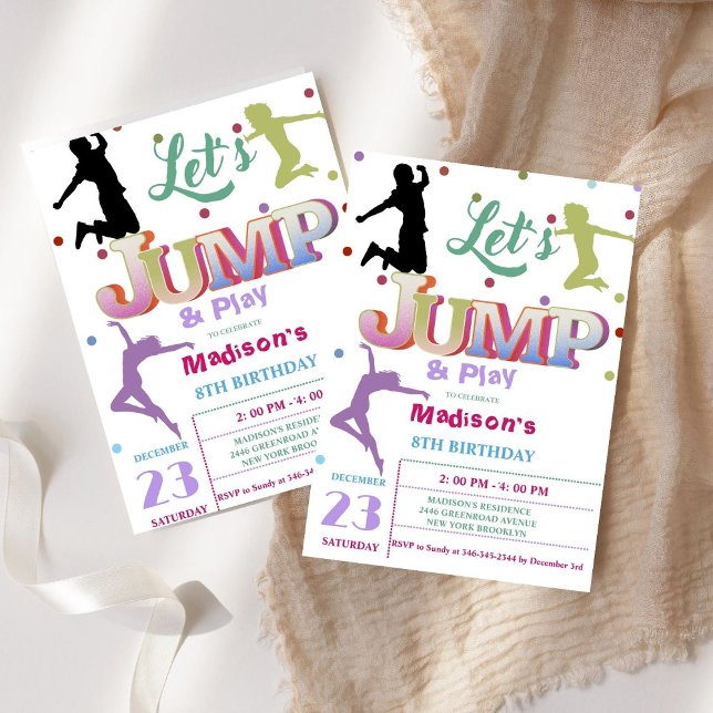 Invitation Jump Trampoline Colorée fille fête d'anniversaire (Créateur téléchargé)