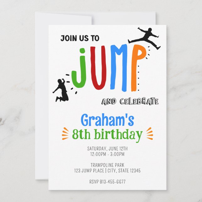 Invitation Jump Trampoline Park pour enfants fête d'anniversa (Devant)