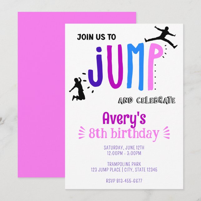 Invitation Jump Trampoline Park pour enfants fête d'anniversa (Devant / Derrière)