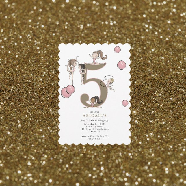 Invitation Jump & Tumble Gymnastics White 5th Birthday Party (Créateur téléchargé)