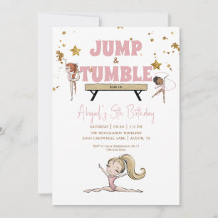 Invitation Jump & Tumble Gymnastique Anniversaire Fête Rose