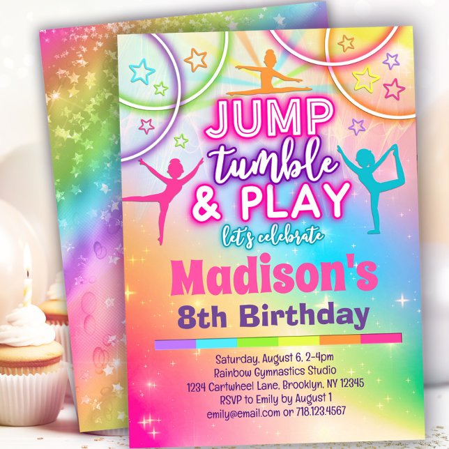 Invitation Jump Tumble & Play Rainbow Gymnastique Anniversair (Créateur téléchargé)